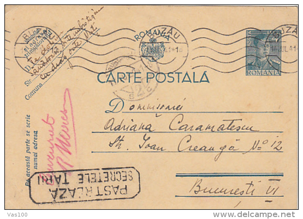 KING MICHAEL, PC STATIONERY, ENTIER POSTAL, 1941, ROMANIA - Cartas & Documentos