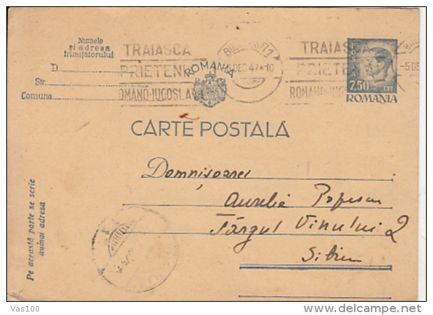KING MICHAEL PC STATIONERY, ENTIER POSTAL, 1947, ROMANIA - Covers & Documents