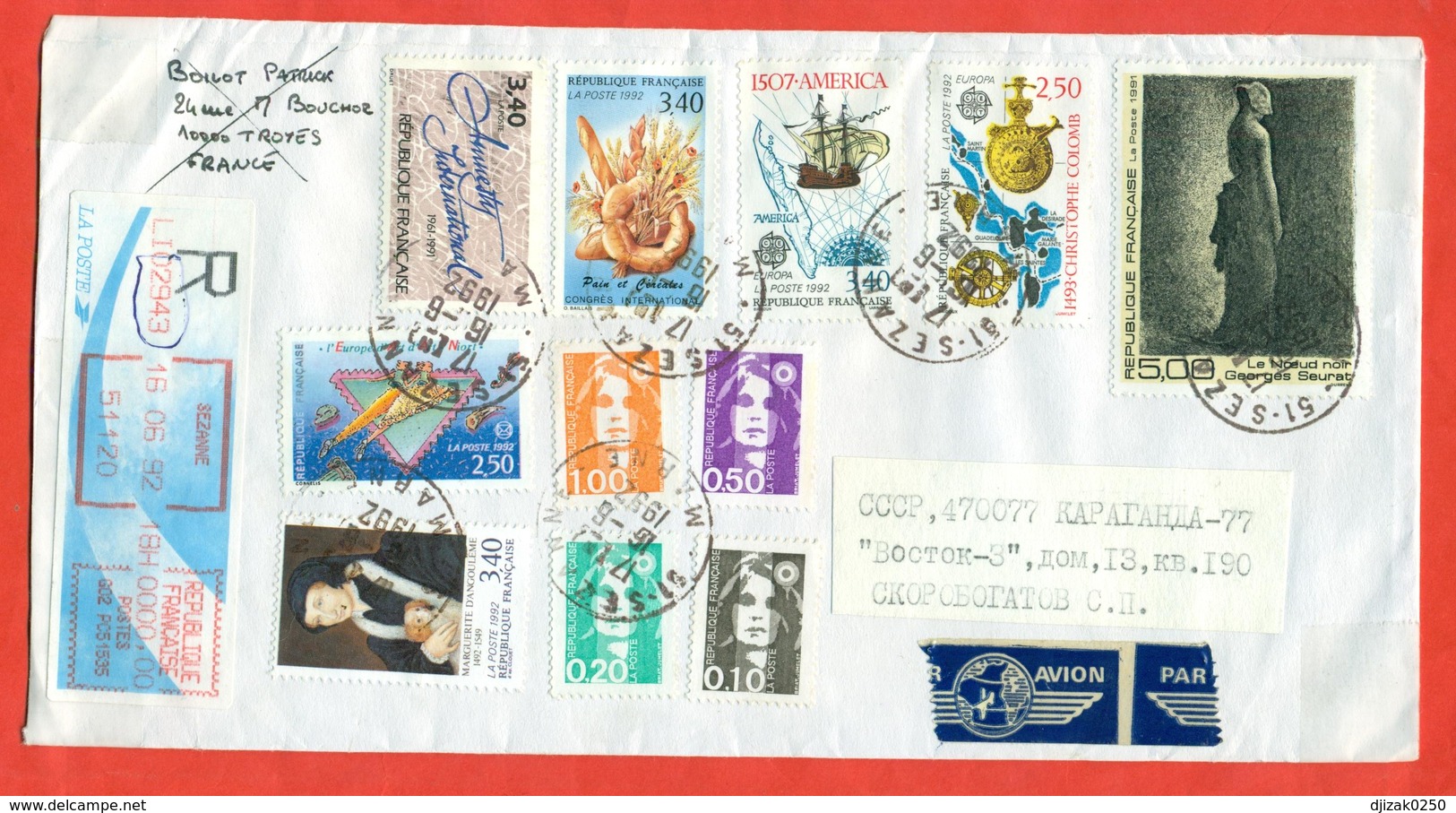 France 1992. Painting. Europa.Envelopes Past The Mail. Registered. Airmail. - Covers & Documents