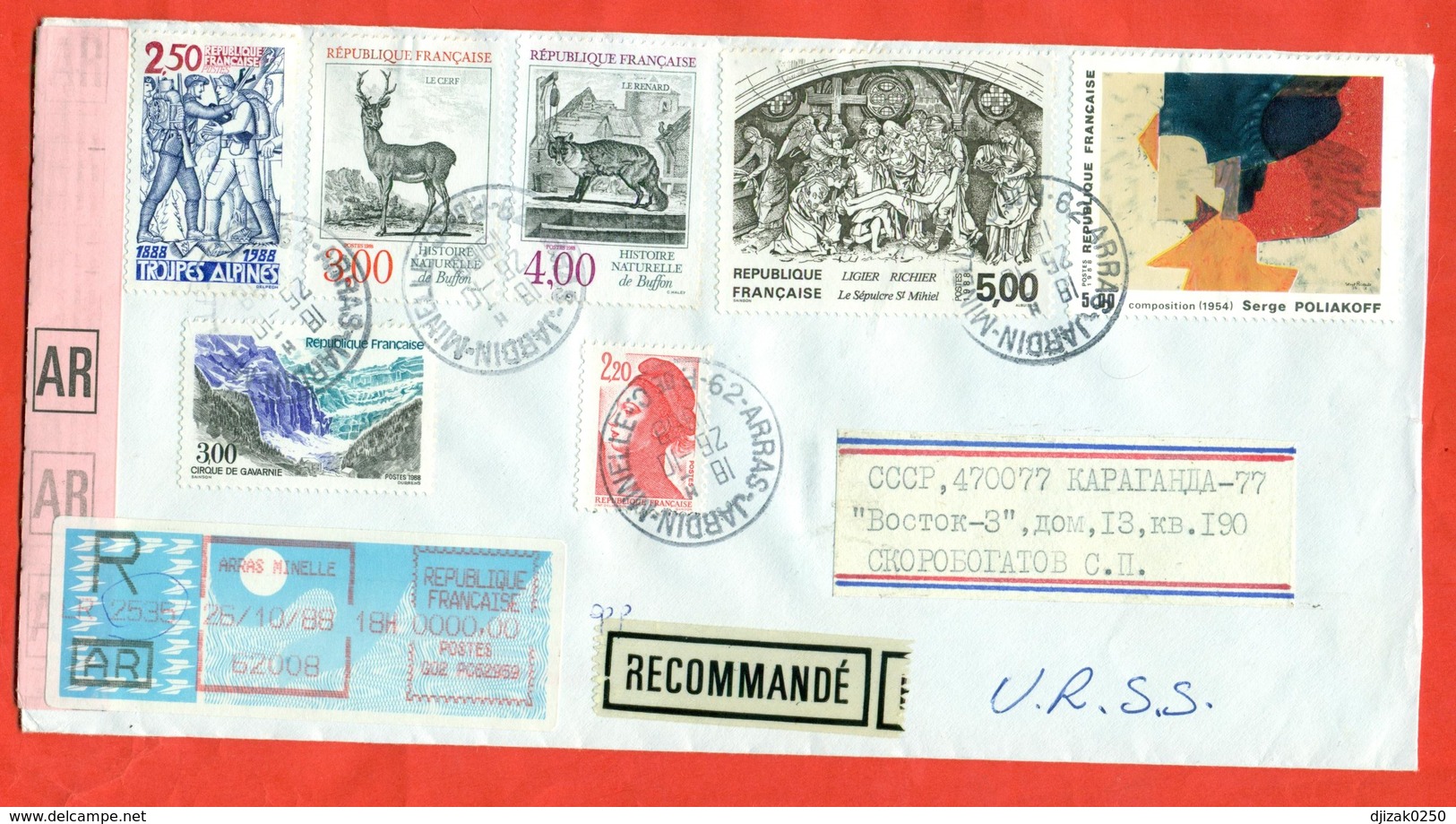 France 1988. Painting. Envelopes Past The Mail. Registered With Notification. - Covers & Documents