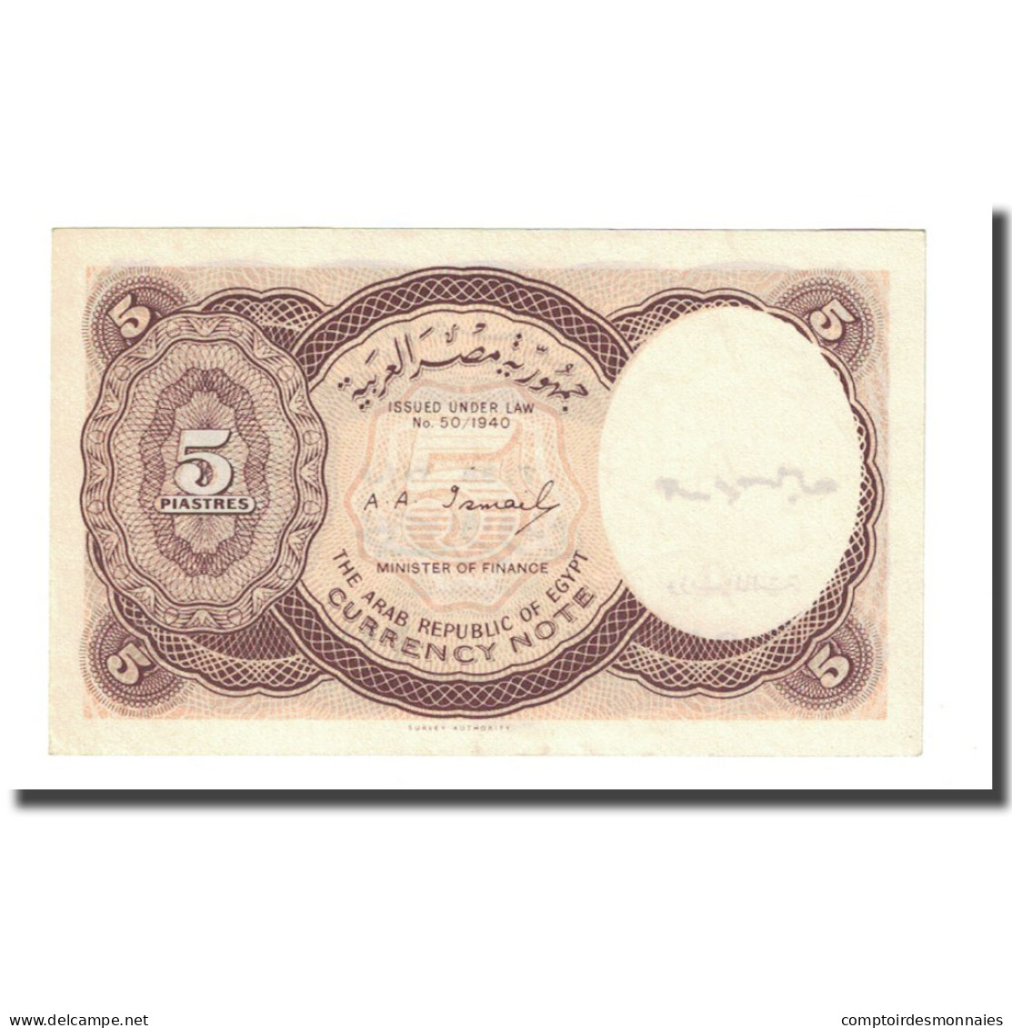 Billet, Égypte, 5 Piastres, L.1940, KM:182e, NEUF - Egypt