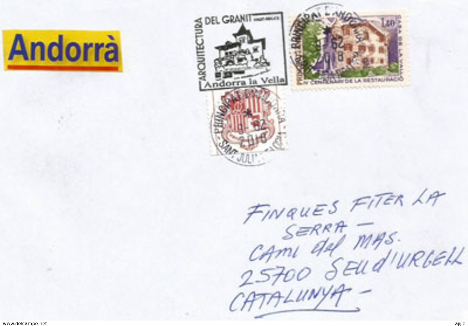 ANDORRA. Architecture De Granit (Casa De La Vall), Oblitération Spéciale Sur Lettre Adressée En Catalogne - Monuments