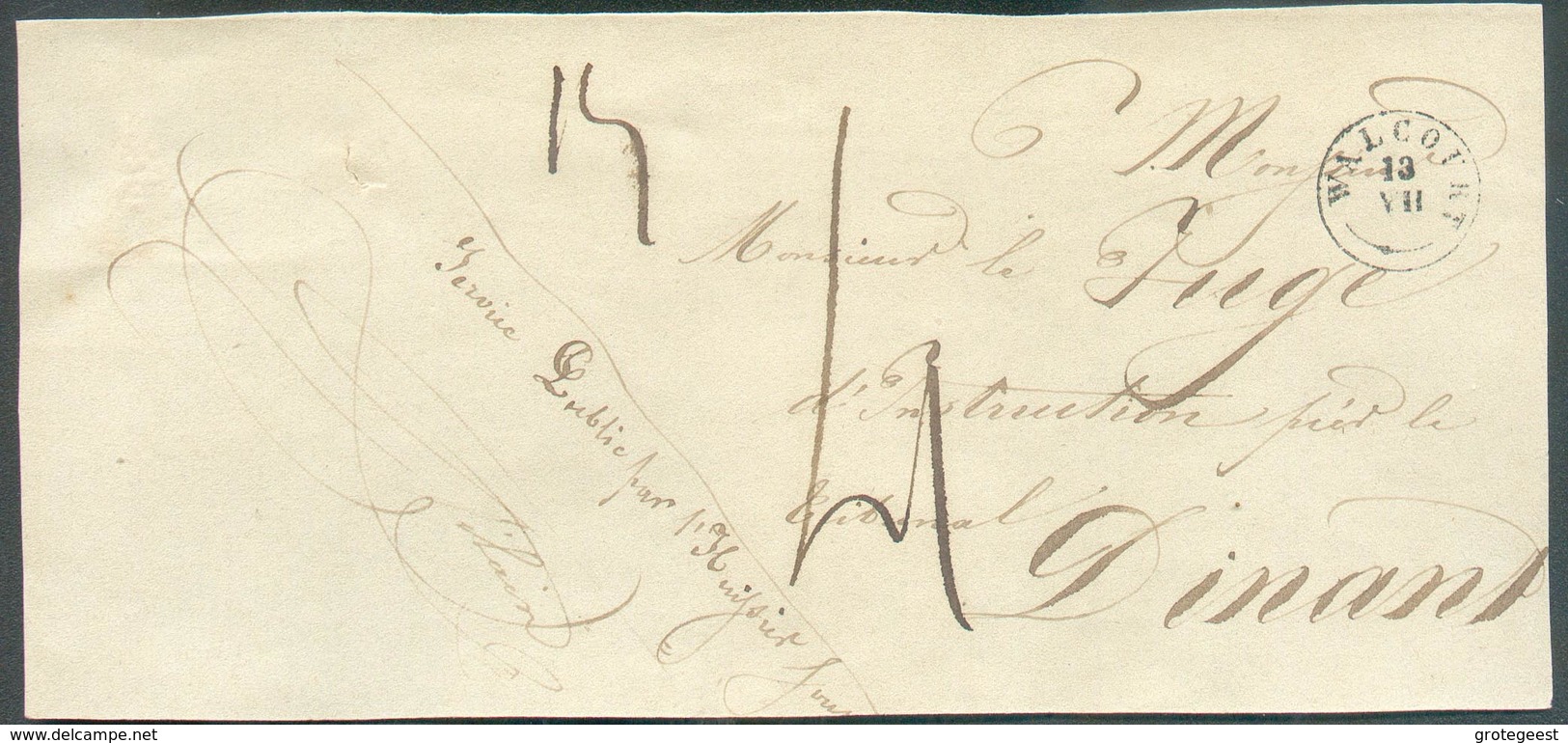 Devant De BANDE D'IMPRIME En Service (Service Public Par L'Huissier) ; Càd Type 18 WALCOURT 13-VII Vers Dinant, Taxe De - 1830-1849 (Belgique Indépendante)