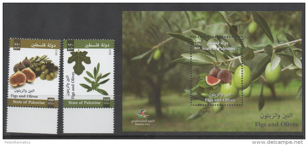 PALESTINE, 2015, MNH, FRUIT, FIGS, OLIVES,2v+S/SHEET - Fruit