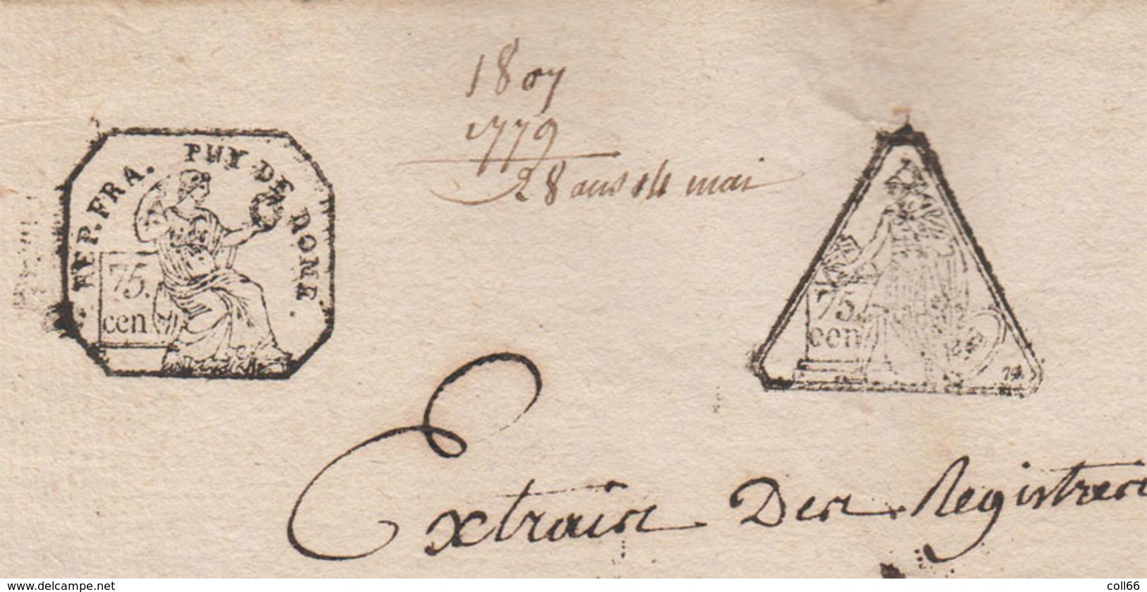 1779 Reprise Acte 15 Germinal An 8 Chateldon Puy De Dôme 2 Jolies Marques Fiscales Naissance Louis Anglade - Cachets Généralité