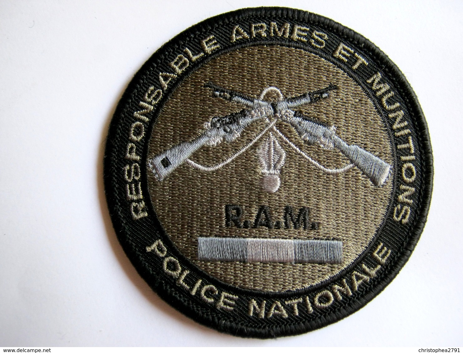 INSIGNE TISSUS PATCH POLICE NATIONALE R.A.M RESPONSABLE ARMES ET MUNITIONS EN B.V ETAT EXCELLENT SUR VELCROS - Police & Gendarmerie