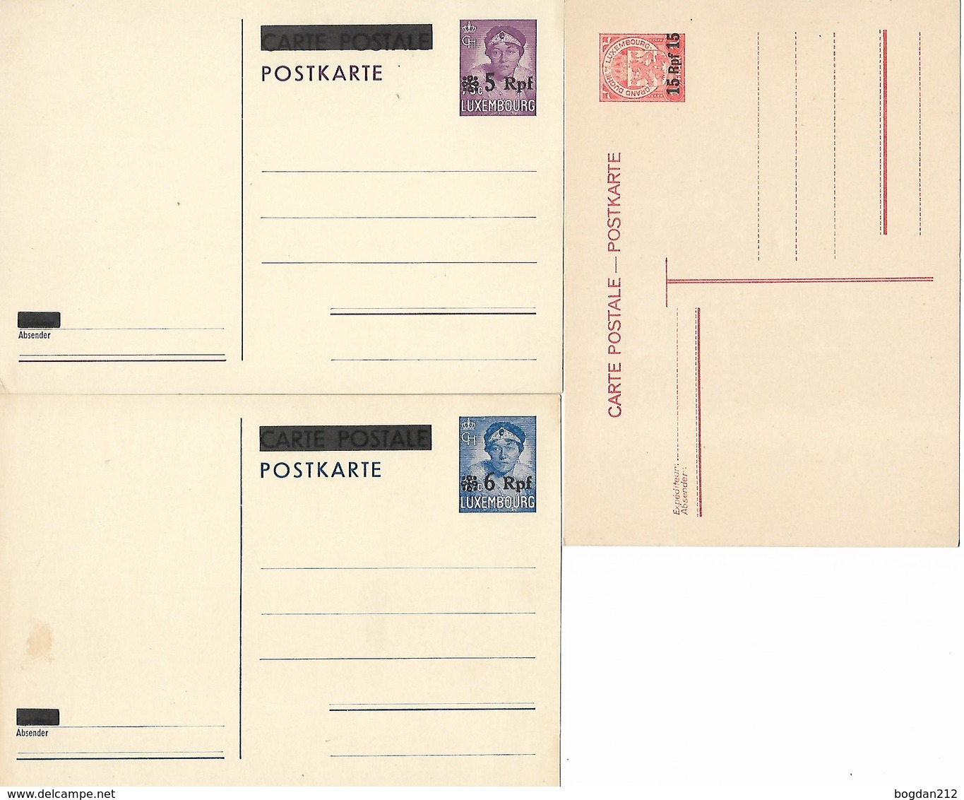 LUXEMBURG, 3 POSTKARTE Mit Aufdruk - Variétés & Curiosités