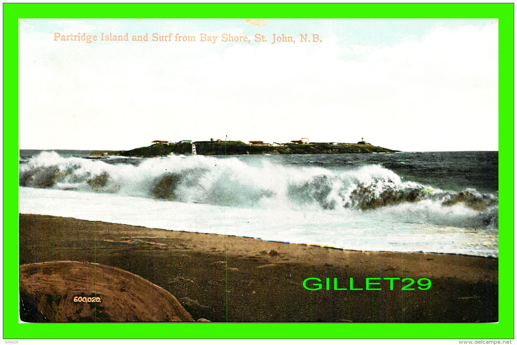 ST JOHN, NB - PARTRIDGE ISLAND &amp; SURF FROM BAY SHORE -  TRAVEL IN 1908 - PUB. BY J. &amp; A. Mc MILLAN - - St. John