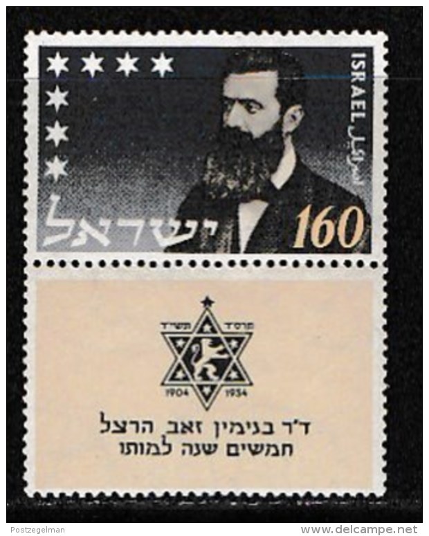 ISRAEL, 1954, Mint Never Hinged Stamp(s), Death Of Herzl,  SG 96,  Scan 17013,  With Tab(s) - Ongebruikt (met Tabs)