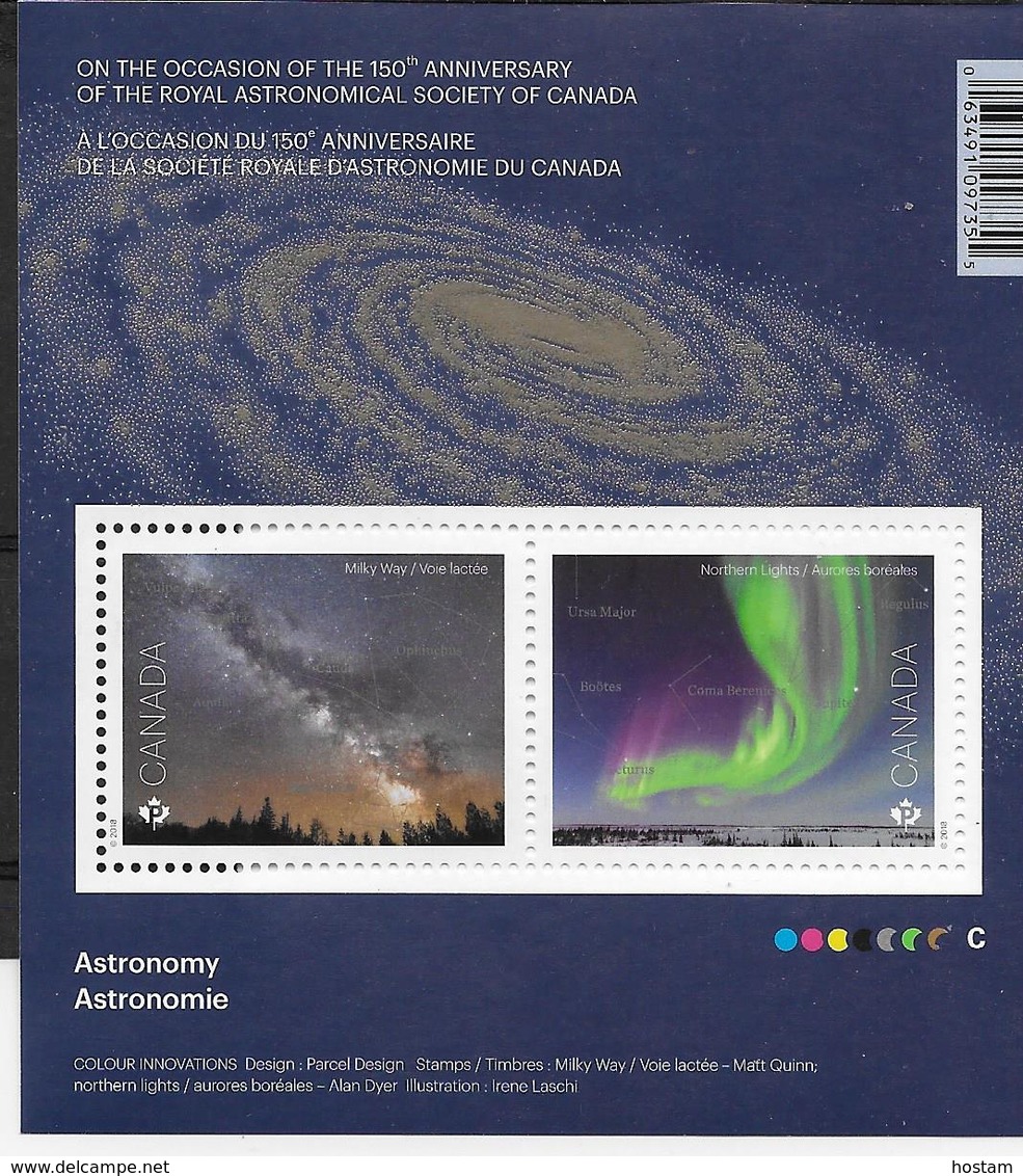 CANADA 2018, ASTRONOMY, SHEETLET OF 2 STAMPS  Of MILKY WAY & Northern Lights - Blocks & Sheetlets
