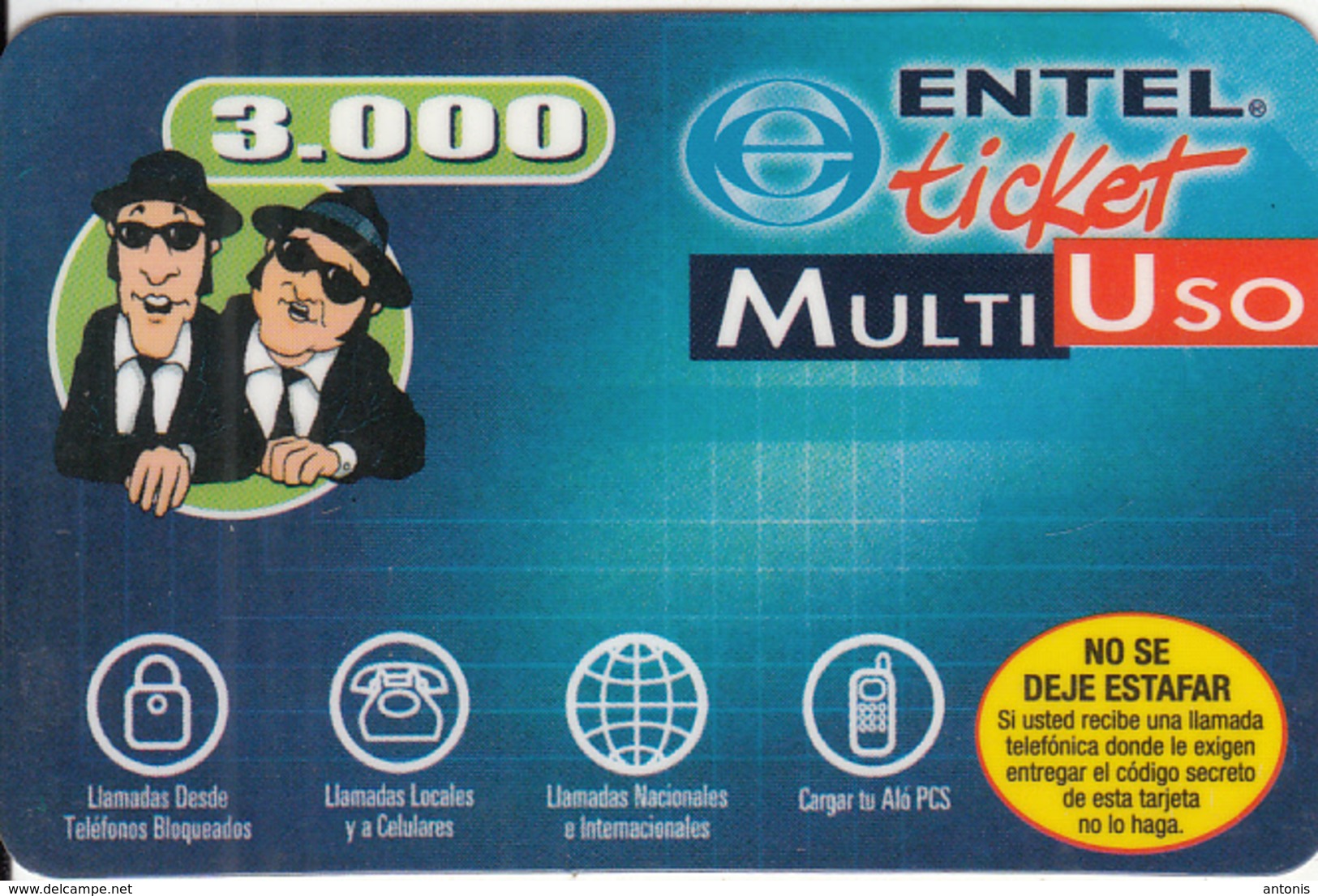 CHILE - ENTEL Prepaid Card $3000, Exp.date 30/03/04, Used - Chile