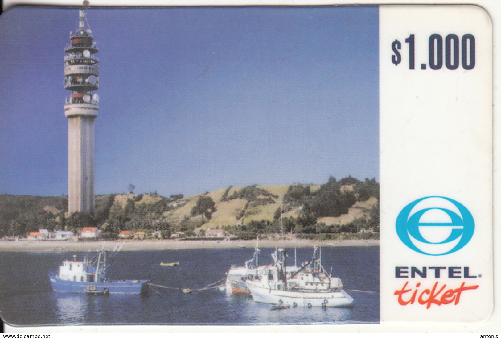 CHILE - Telecom Tower, ENTEL Prepaid Card $1000, Exp.date 30/11/99, Used - Chile