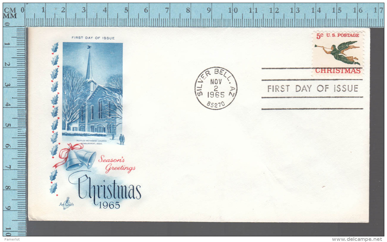 USA Envelope - FDC 1965 - Image  = Christmas People Methodist Church Newburyport Mass  - 5&cent;  Stamp - 1961-1970