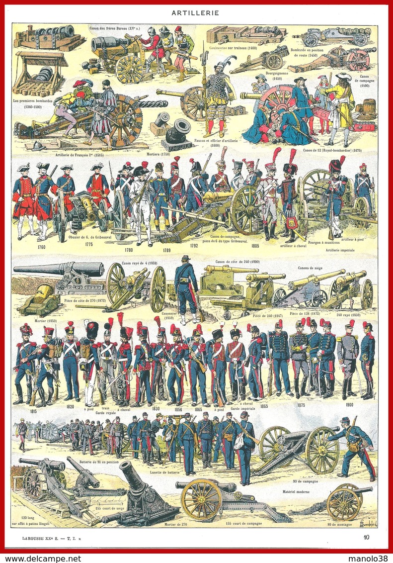 Artillerie, Du Canon Des Frères Bureau Au Pièce De 400, Illustration Louis Bombled, Recto-verso, Larousse 1951 - Other & Unclassified