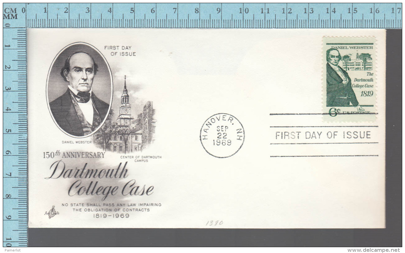 USA Envelope - FDC 1969 - Image = Dartmouth College Case, Daniel Webster -  6&cent;  Stamp - 1961-1970