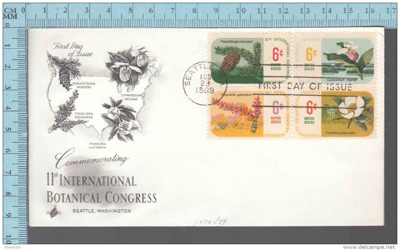 USA Envelope - FDC 1969 - Image = 11 Th International Botanical Congress  - Block Of 4 Flowers 6&cent;  Stamp - 1961-1970