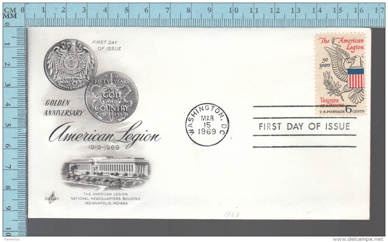 USA Envelope - FDC 1969 - Image = Golden Anniversary American Legion Headquarters  - 6&cent;  Stamp - 1961-1970
