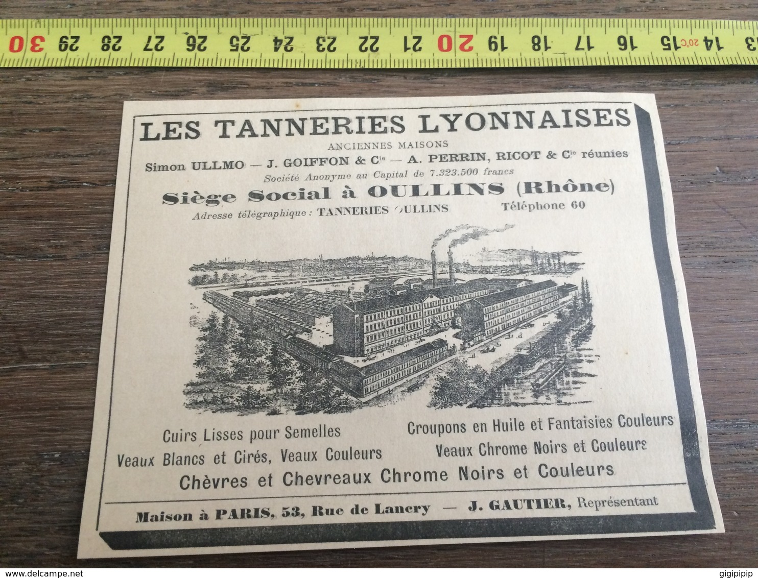 PUBLICITE 30/40 TANNERIES LYONNNAISES SIMON ULLMO GOIFFON PERRIN RICOT OULLINS - Collections