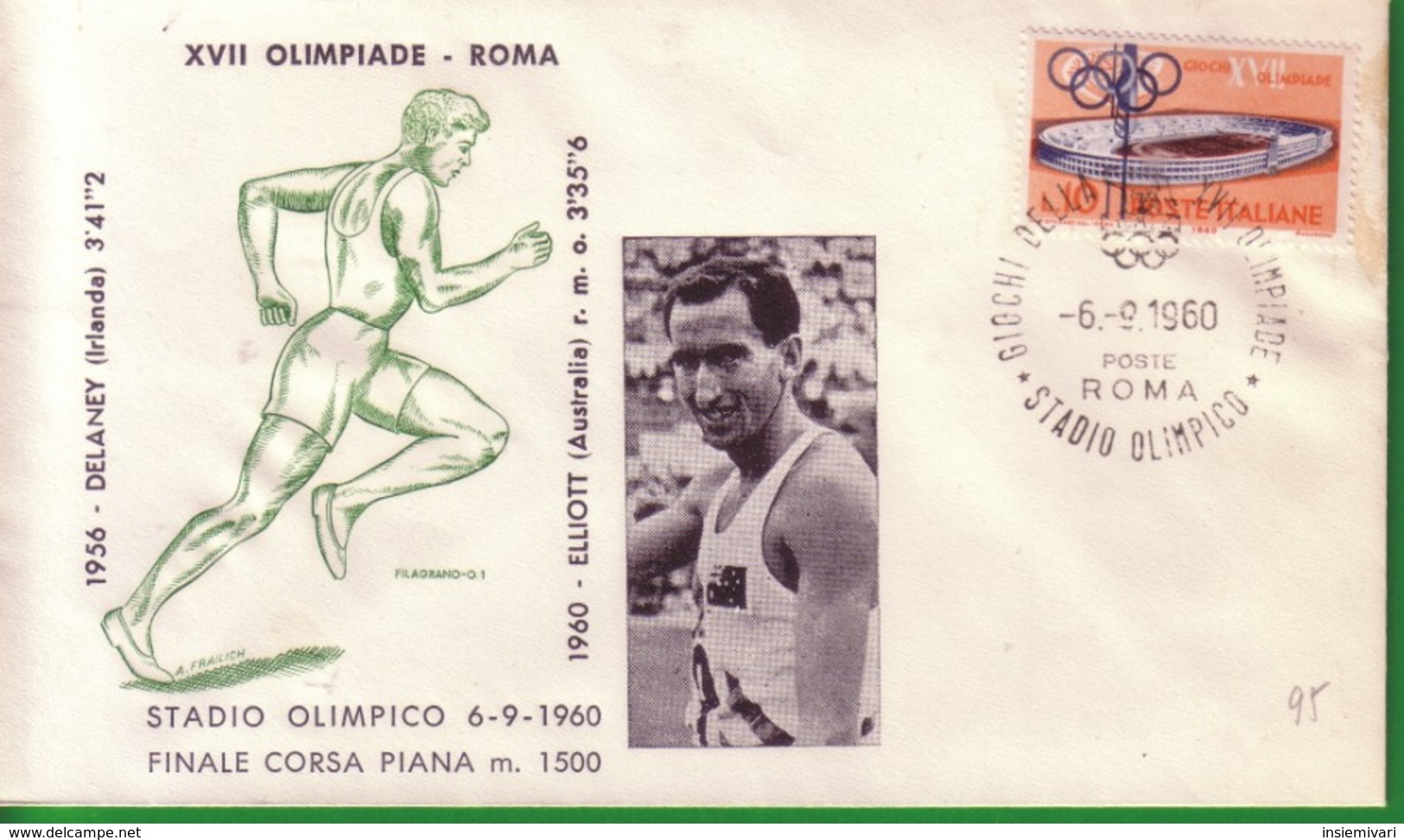 FDC FILAGRANO OLIMPIADI ROMA 1960 I VINCITORI:ATLETICA LEGGERA   M.1500 Uomini   ELLIOT. - Non Classés