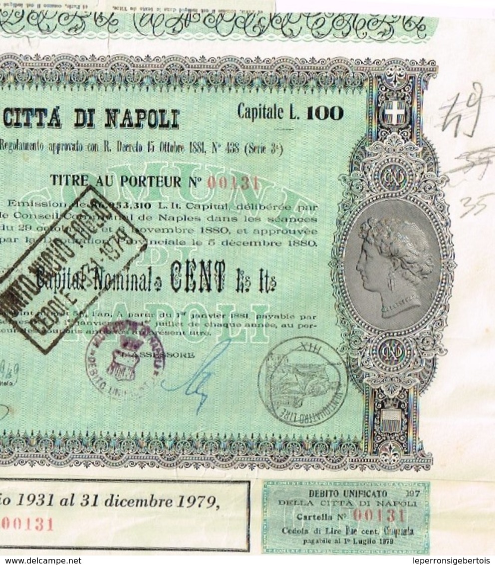 Obligation Ancienne - Debito Unificato 5% Della Citta Di Napoli - Titre De 1949 - A - C