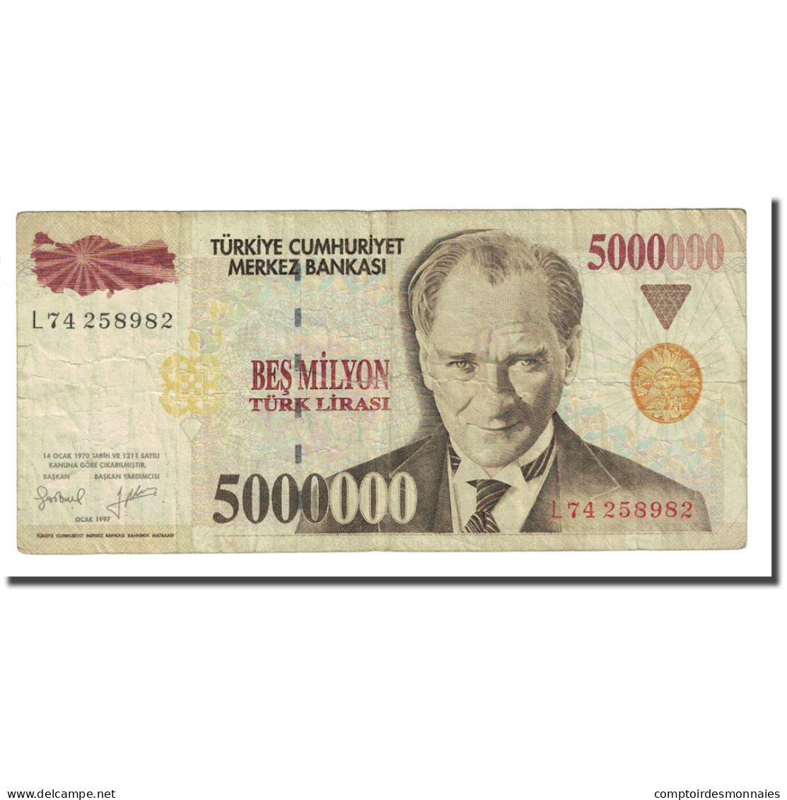 Billet, Turquie, 5,000,000 Lira, L.1970, KM:210, TB - Turquie