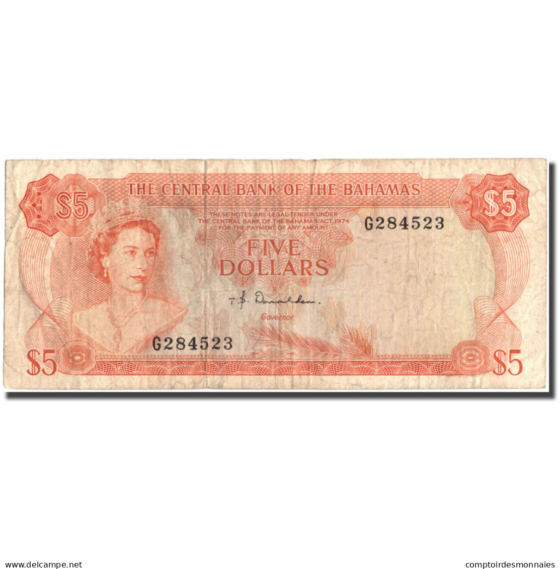 Billet, Bahamas, 5 Dollars, 1974, 1974, KM:37a, TB+ - Bahamas
