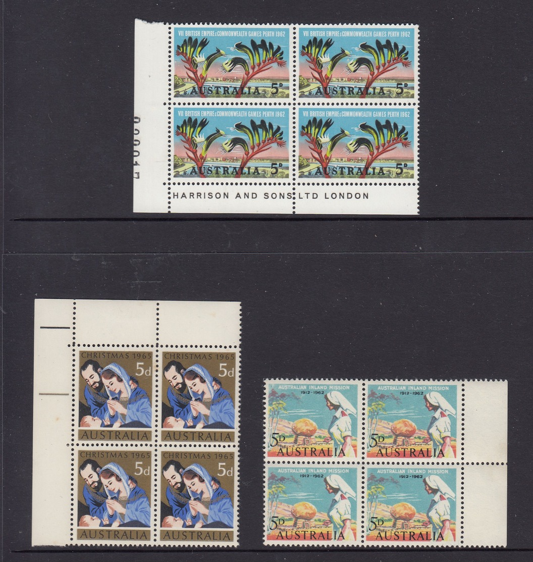 Australia 3 Pre-decimal Blocks Of 4 MUH - Sheets, Plate Blocks &  Multiples