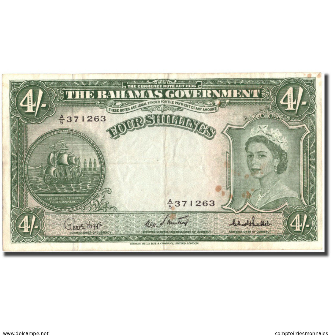Billet, Bahamas, 4 Shillings, Undated (1953), KM:13c, TTB - Bahama's