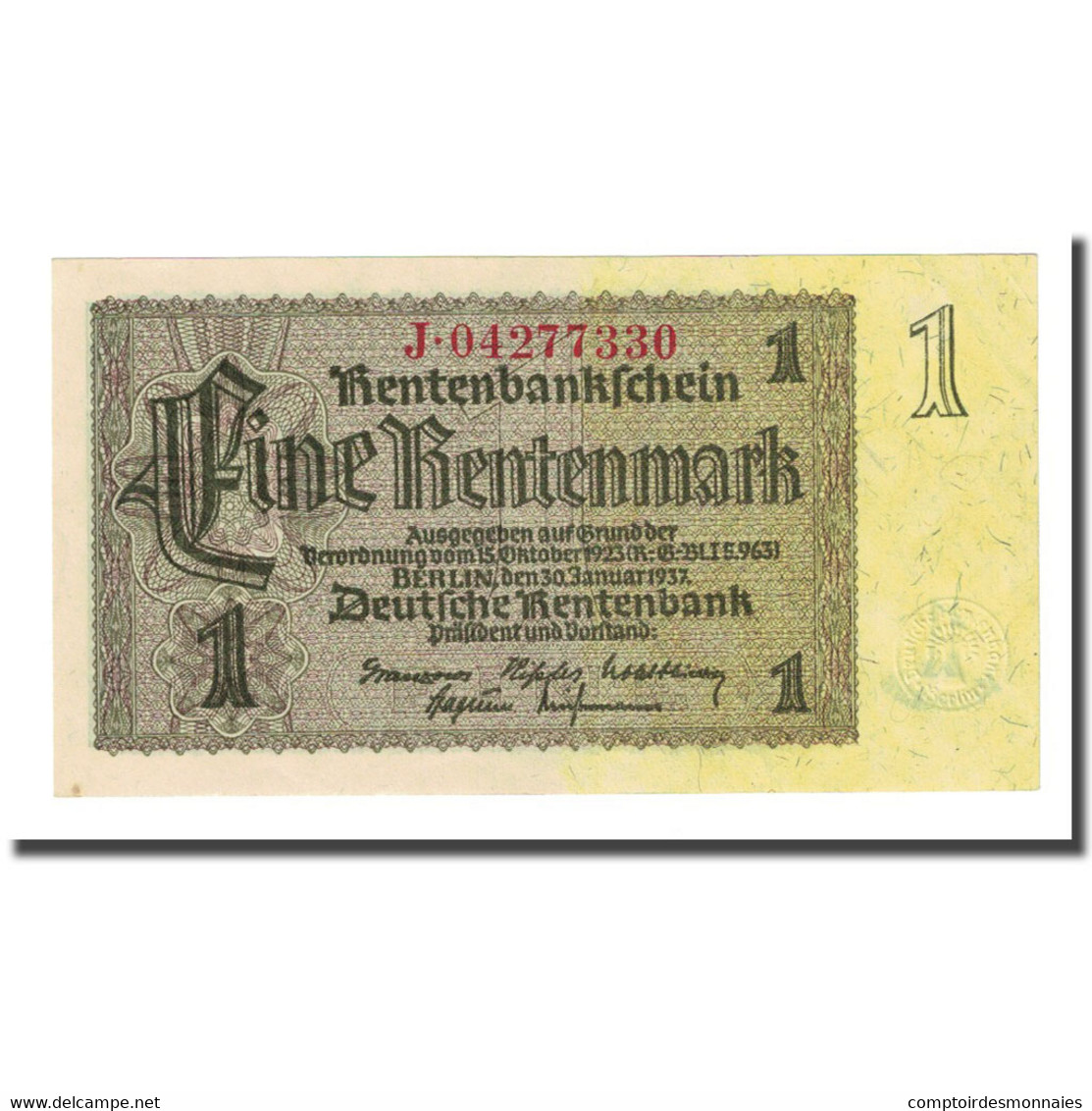 Billet, Allemagne, 1 Rentenmark, 1937-01-30, KM:173b, TTB+ - 1 Rentenmark