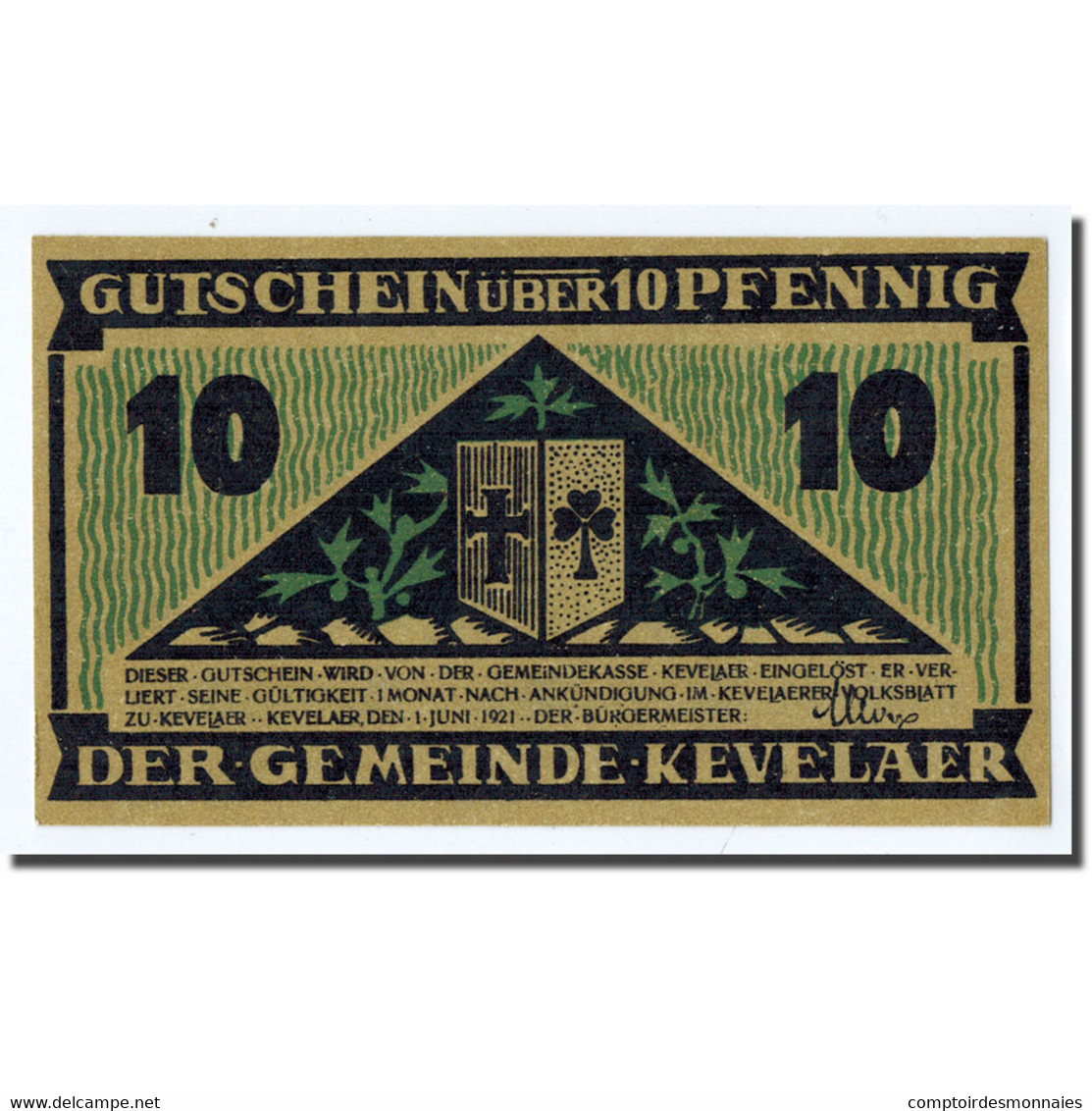 Billet, Allemagne, Kevelaer, 10 Pfennig, Triangle, 1921, 1921-06-01, SPL - Other & Unclassified