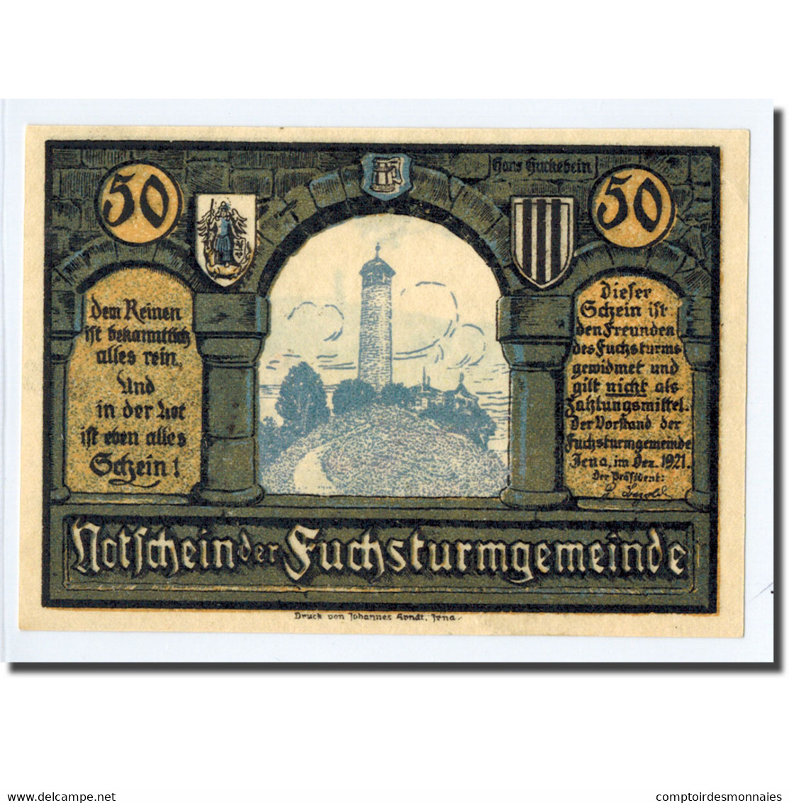 Billet, Allemagne, Jena Stadt, 50 Pfennig, Notes De Musique, 1921, SPL - Other & Unclassified