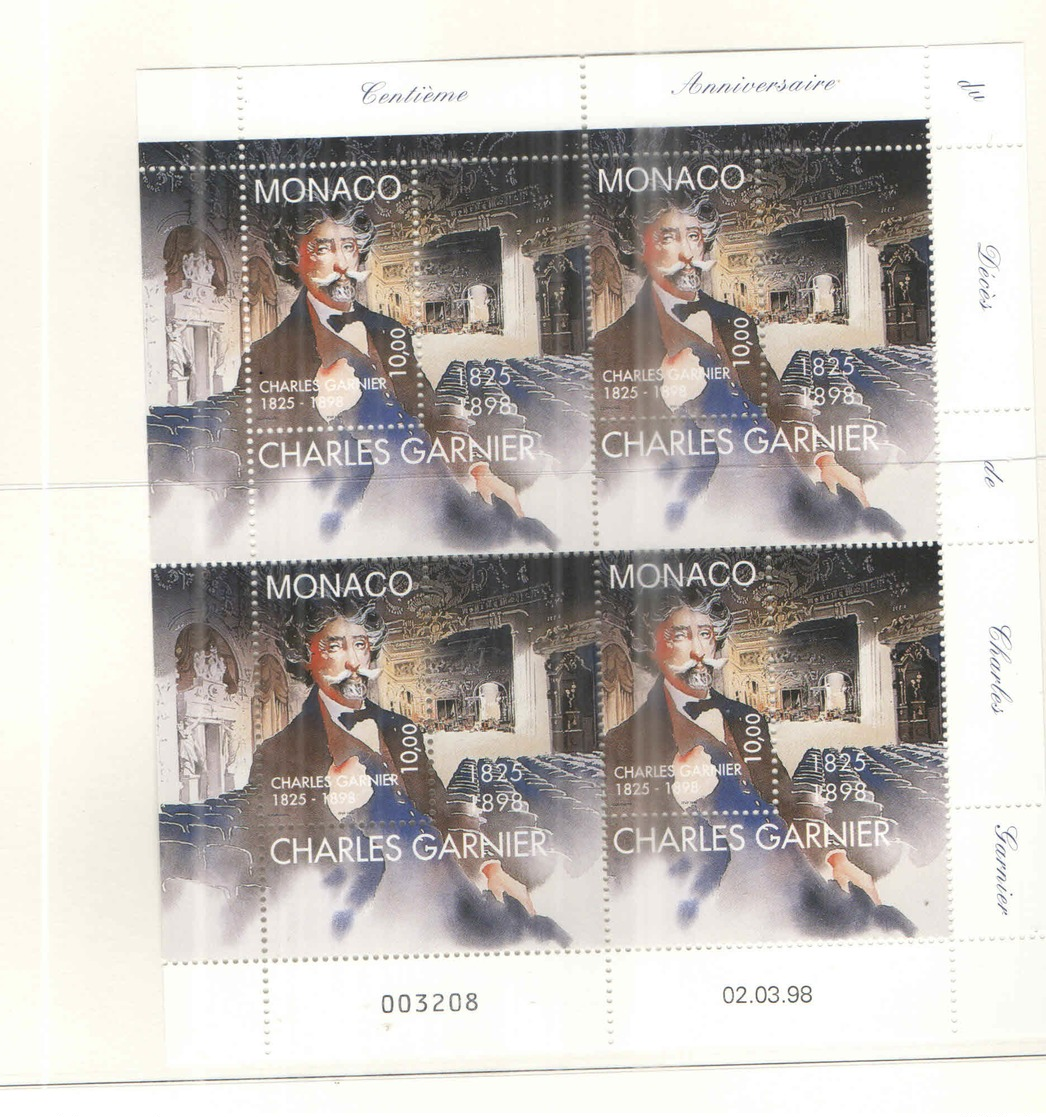 Monaco PO 1998 Cent.Ann. Garnier   Blocco Da 04 Scott.2075+ See Scan On Marini Album - Unused Stamps