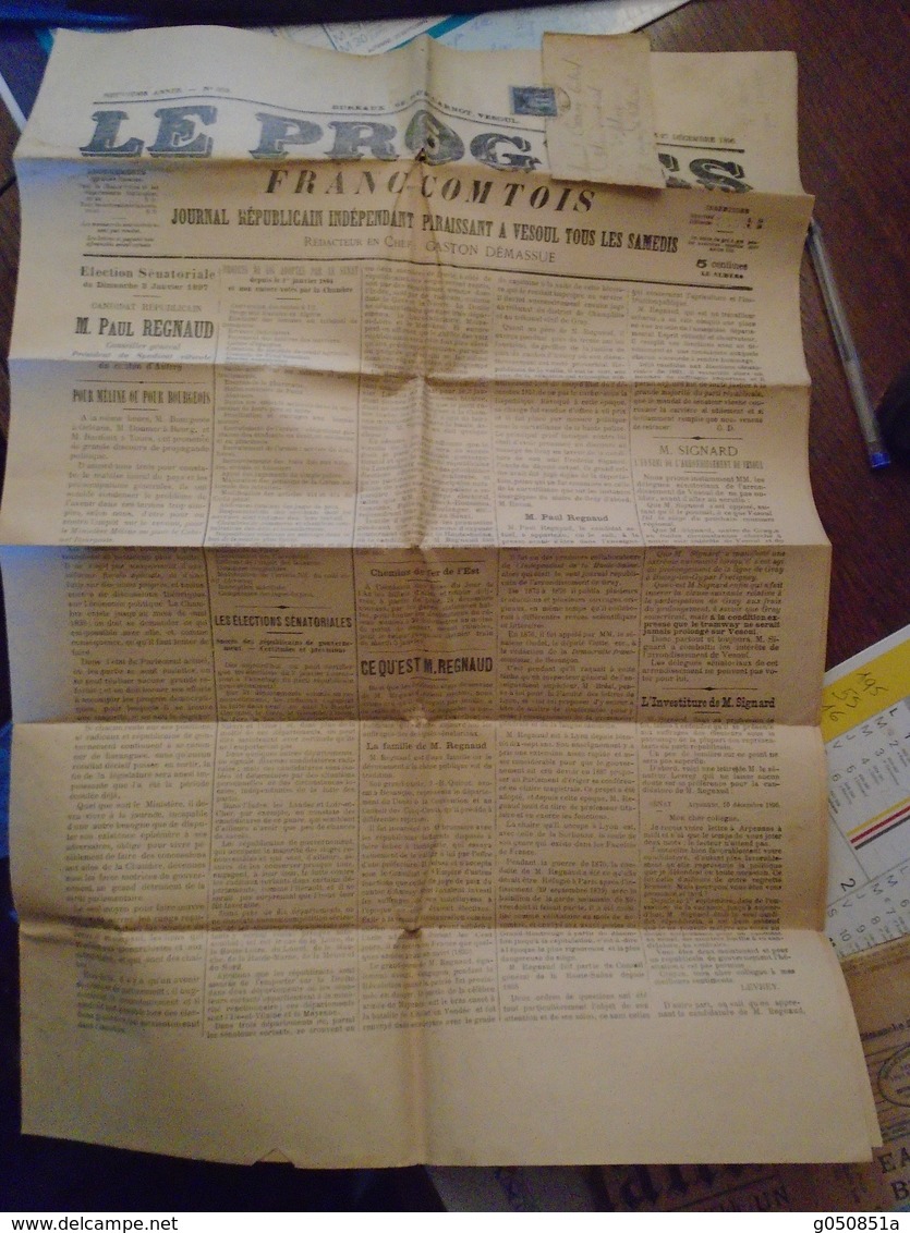 27/12/1896 JOURNAL Le PROGRES -TP/ SAGE  OBL/ VESOUL (Ht SAONE) Pour MELECEY (Ht SAONE )T/BEAU - Zeitungsmarken (Streifbänder)