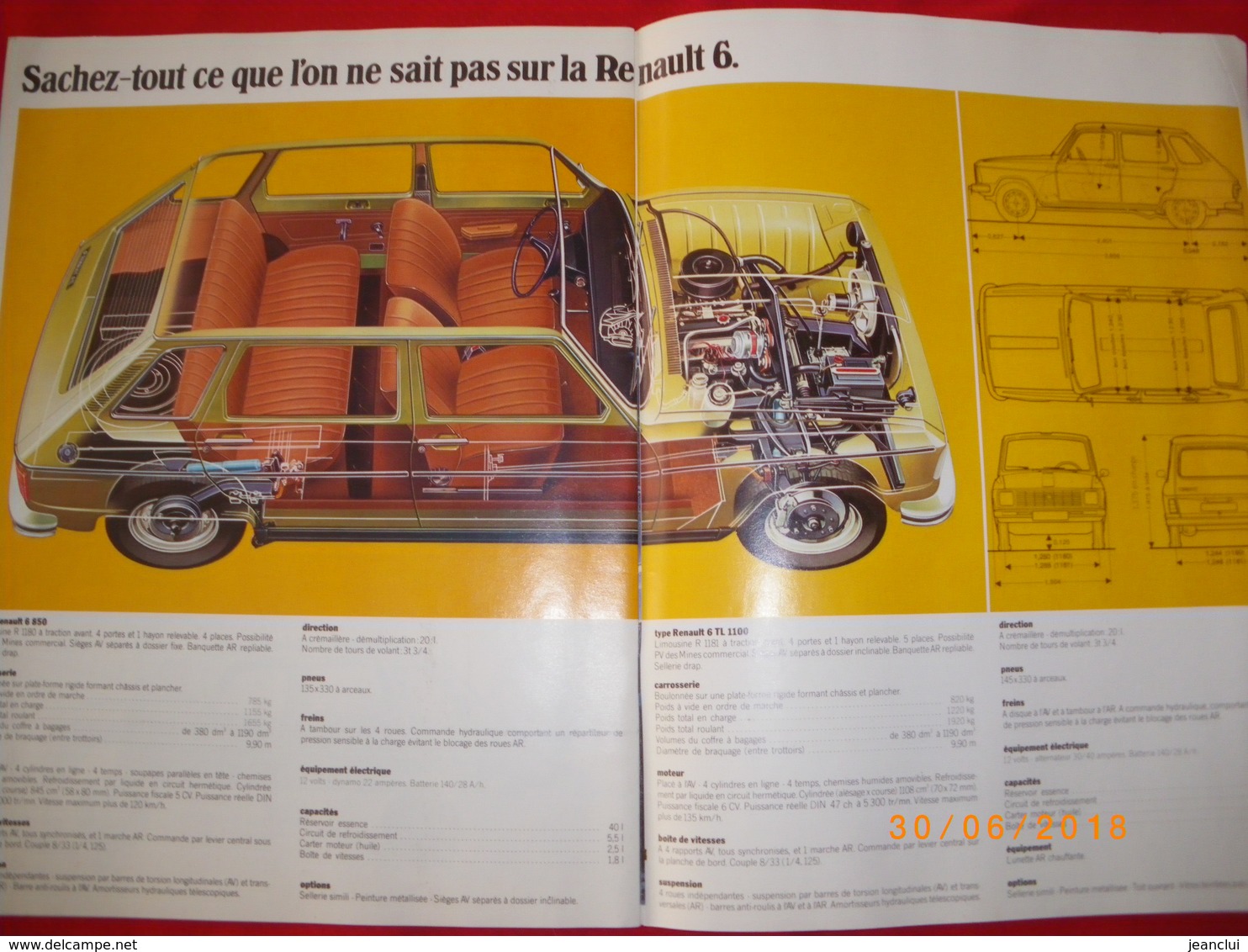 REVUE-PUB GRAND FORMAT AVEC PHOTOS ET DESCRIPTs DU VEHICULE "  RENAULT 6  " ETAT NEUF - Auto/Moto