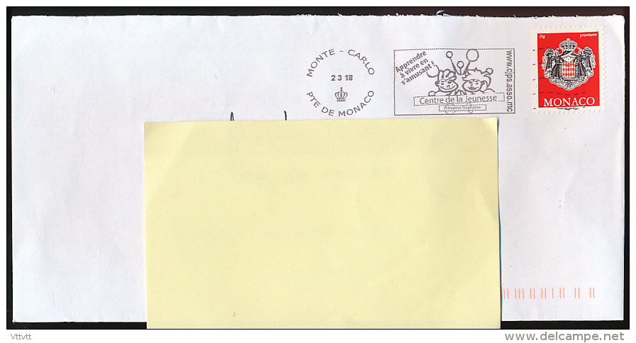 FLAMME, MONACO (2-3-2018) Centre De La Jeunesse, Princesse Stephanie, Sur Lettre, Postmark On Cover - Frankeermachines (EMA)