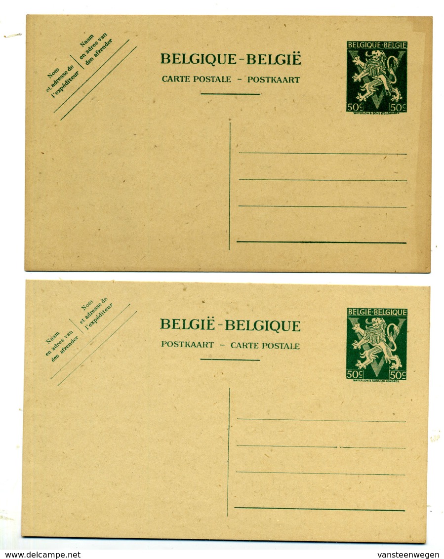 Belgique Entiers  Type Lion V 2 Cartes Neuves - Cartes Postales 1934-1951