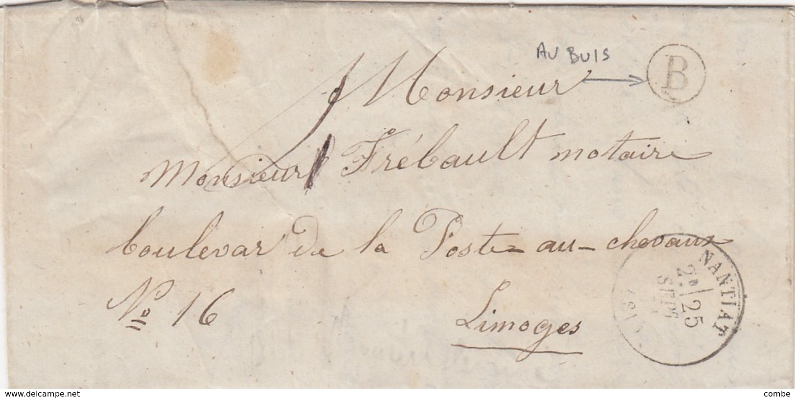 LETTRE. 25 SEPT 71. HAUTE-VIENNE NANTIAT. BOITE RURALE B = AUBUIS  / 7222 - 1849-1876: Klassik