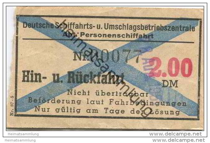 Deutschland - Deutsche Schiffahrts- Und Umschlagsbetriebszentrale - Abt. Personenschiffahrt - Fahrschein 1951 - Hin- Und - Europa