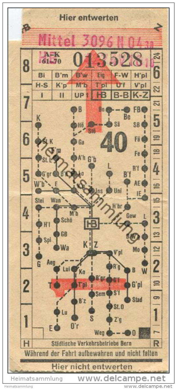 Schweiz - Städtische Verkehrsbetriebe Bern - Fahrschein - Europe