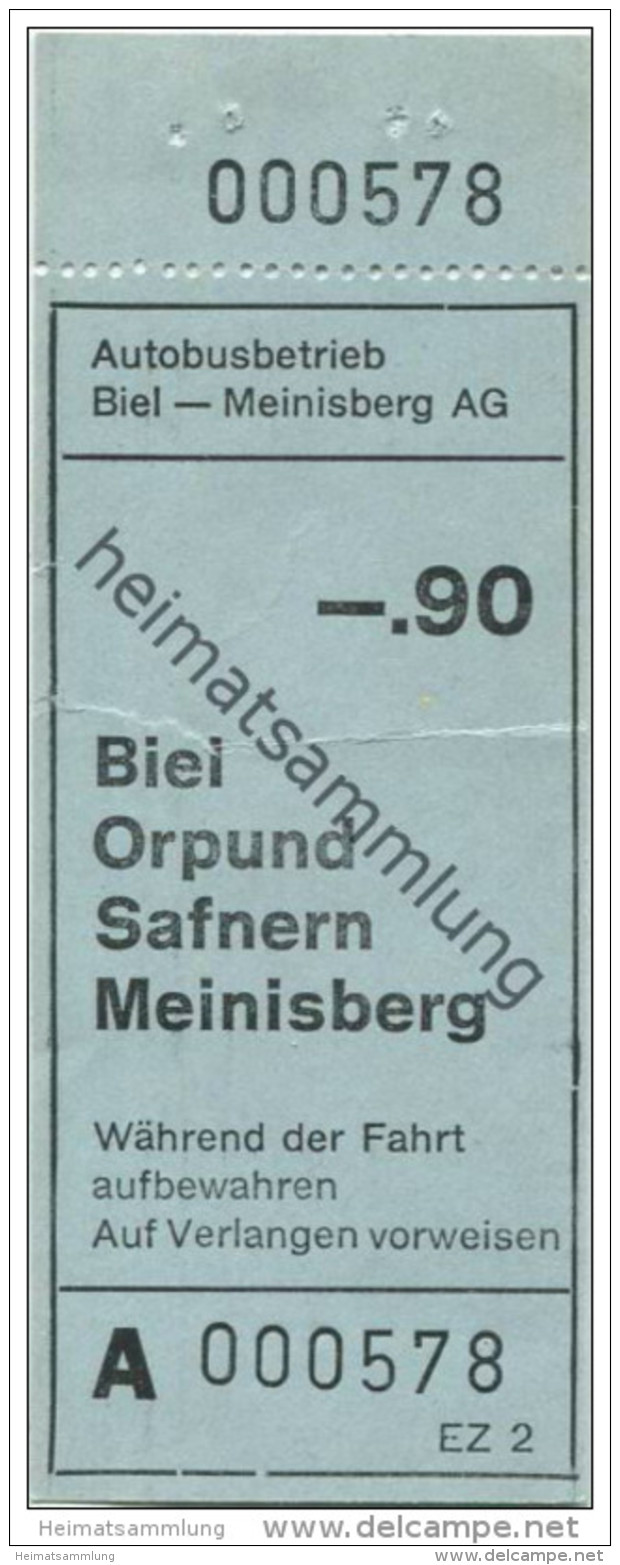 Schweiz - Biel - Autobusbetrieb Biel-Meinisberg AG - Fahrschein Fr. -.90 - Europe