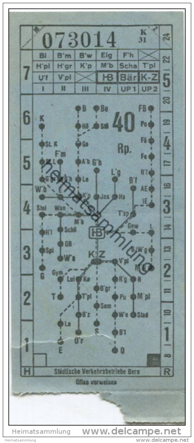 Schweiz - Städtische Verkehrsbetriebe Bern - Fahrschein - Europe