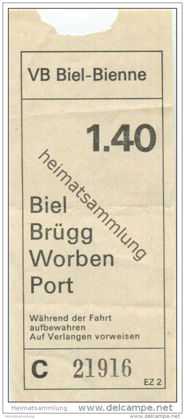 Schweiz - Biel - VB Biel-Bienne - Fahrschein Fr. 1.40 - Europe
