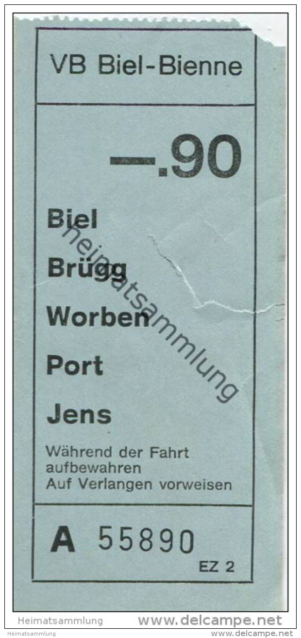 Schweiz - Biel - VB Biel-Bienne - Fahrschein Fr. -.90 - Europa