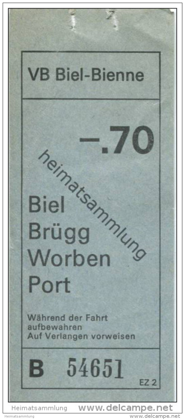 Schweiz - Biel - VB Biel-Bienne - Fahrschein Fr. -.70 - Europa