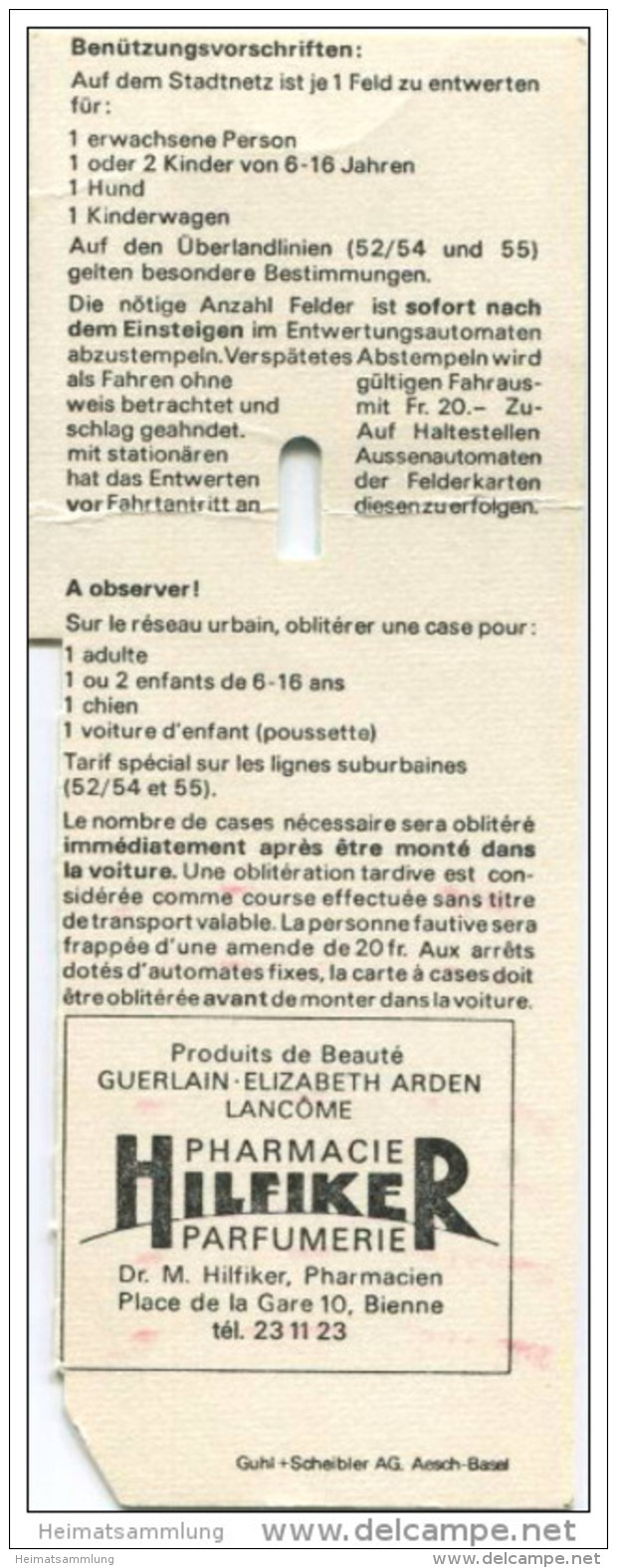 Schweiz - Biel - Städtische Verkehrsbetriebe Biel - Fahrschein Fr. 7.50 Für 12 Einfache Fahrten - Europa