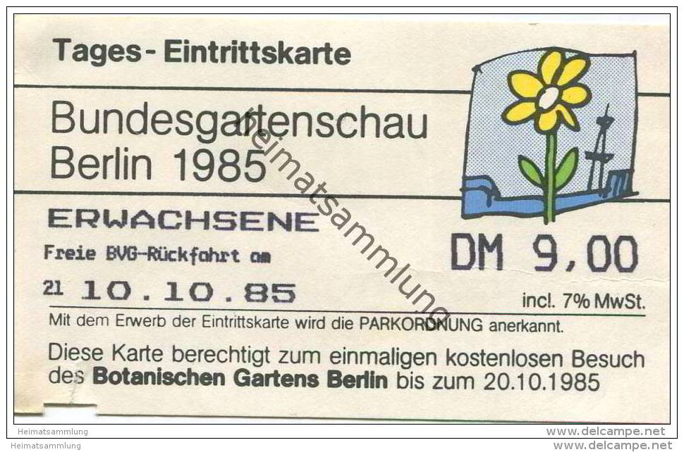 Deutschland - Berlin - Bundesgartenschau 1985 - Tages-Eintrittskarte - Eintrittskarten