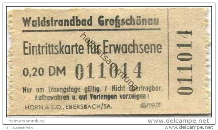Deutschland - Waldstrandbad Grossschönau - Eintrittskarte Für Erwachsene 0,20DM - Eintrittskarten