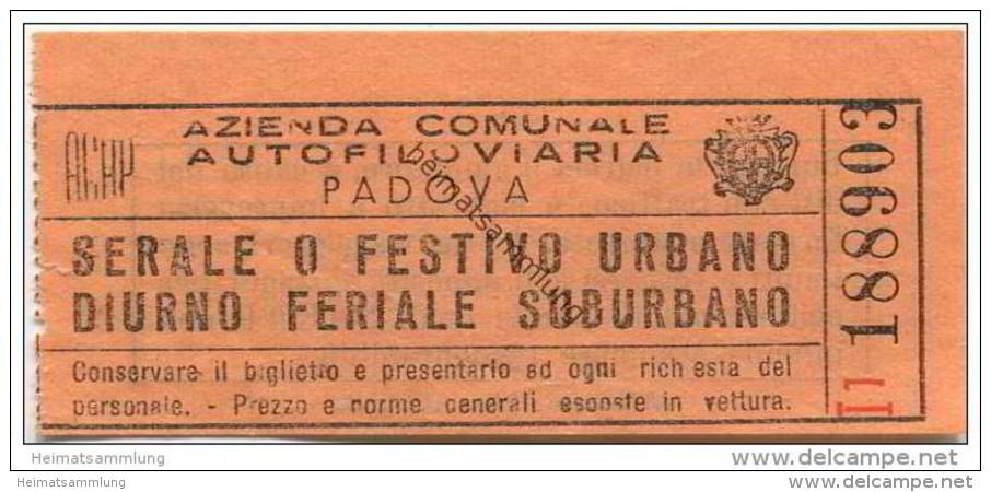 Italien - Azienda Comunale Autofiloviaria Padova - Biglietto - Ticket - Fahrschein - Europe