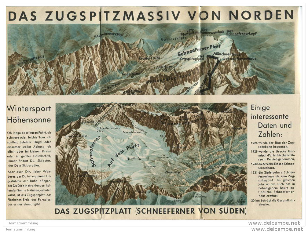 Bayrische Zugspitzbahn - 30er Jahre - Faltblatt Mit 14 Abbildungen - Titelbild Signiert Henel - 2 Reliefkarten - Beieren