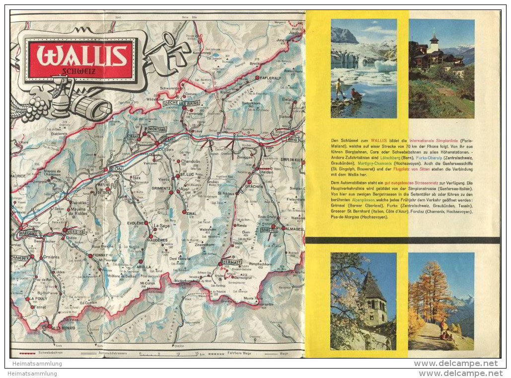 Schweiz - Wallis 1955 - Faltblatt Mit 8 Abbildungen Und Einer Karte Vom Wallis - Reiseprospekte